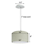 16" W 2 Light Pendant Textured Oatmeal Shade with Diffuser, White Cord