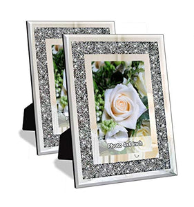 Allartonly Crush Diamond Mirror Photo Frame In Bling Sparkle Crystal Silver Glass Finish, For Picture Size 4X6 Inch, Pack Of 2 P