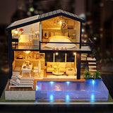 CUTEROOM Dollhouse Miniature with Furniture, 3D Wooden Miniature Doll House with Music Box & LED Lights,1:24 Scale DIY House Kit
