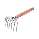 Myaddiction Hand Rake Wood Handle Handheld Cultivator Gardening Tool For Backyard Plants Long Handle 7 Teeth