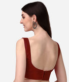 Pujia Mills Women'S Deep Neck Silk Sleeveless Readymade Blouse (Sando_Maroon_38)
