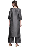 Ziyaa Art Silk Women'S Black Color Crepe Straight Kurta And Palazzo Set Grey_M