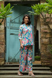 Leriya Fashion Rayon Printed A-Line Front Open Co-Ord Kurta Set For Women (Lf-W2143&Tr1110-2Xl-Blue)