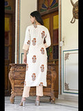 Gosriki Women'S Cotton Blend Straight Printed Kurta With Pant & Dupatta (Saganeri-Orange-Cmd-Gs_S_Orange_Small),Orange,,B0C6GWWHWB