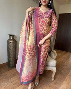 Gosriki Women'S Rayon Blend Straight Printed Kurta With Pant & Dupatta (Omsing Pink-Gs_M_Pink_Medium),Pink,,B0DBM2FVT3
