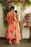 Women'S Stripe Print Anarkali Kurta With Pant And Dupatta (Small) Pink,Pink,S,Cotton,Anarkali,Kurta, Scarf