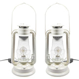 Rustic Farmhouse Lantern Table Lamp: Dimmable, Edison Bulb, Line Cord Dimmer - Large Body, White Finish - Set of Two - UL USA/UL