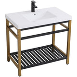 Elegant Decor Raya 36 Single Resin Top Metal Bathroom Vanity In Gold And Black