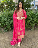 Gosriki Women'S Rayon Viscose Printed Straight Kurta With Pant & Dupatta (Villag Pink-Gs_Xl_Pink_X-Large),Pink,,B0DVPKM81M