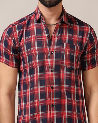 Toplot Men'S Regular Fit Casual Shirt Checks Design With Spread Collar & Half Sleeves (Chex-Shirt-5177-Red-Xxl),Red,2,B0CYGLYVK6