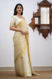 Flosive Womens Kanjivaram Silk Saree With Handloom Weaving Work With Blouse (Cream)