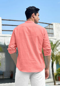 Royalscout Men'S Cotton Polyester Blend Regular Fit Full Sleeve Kurta Perfect For Special Occasions, Family Events, Or Daily Ethnic Wear Peach 3Xl