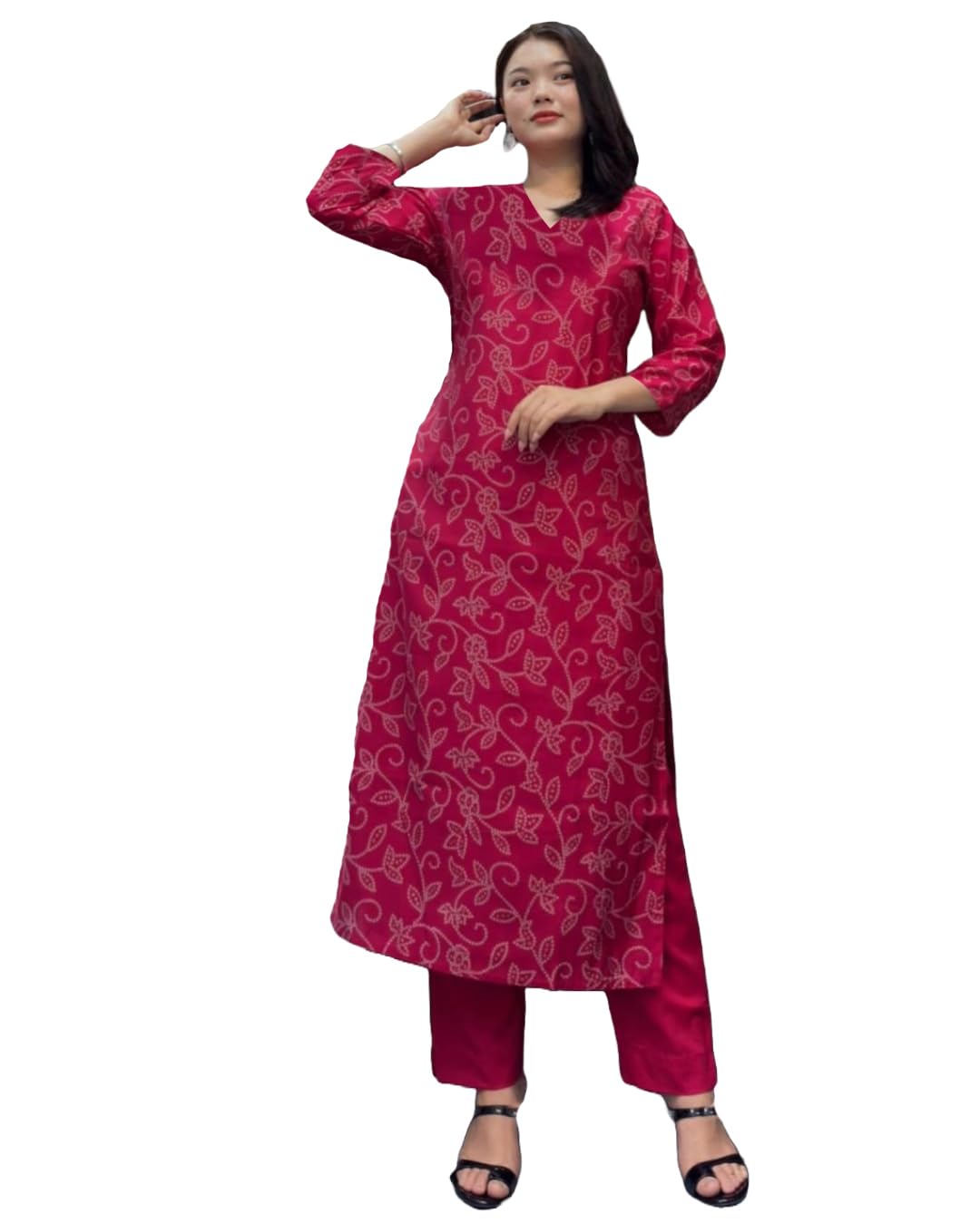 Anni Designer Women'S Cotton Blend Straight Printed Kurta With Pant (Siwan Pink_Xl_Pink_X-Large),Pink,XL