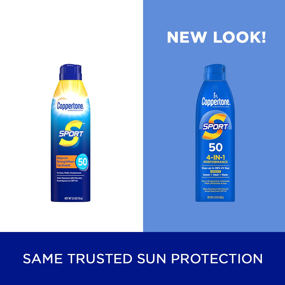 Coppertone Sport Sunscreen Spray Spf 50, Water Resistant Spray Sunscreen, Broad Spectrum Spf 50 Sunscreen, 55 Oz Spray