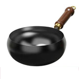 PreSeasoned Iron Wok Deep Wok with Wooden Handle Traditional StirFry Pan Uncoated for Home Cooks, Kitchen, 26CM, Pot Only No L