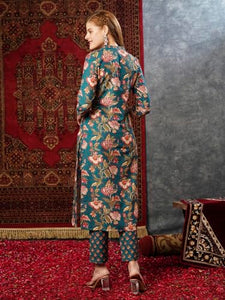 Gosriki Women'S Cotton Blend Straight Printed Kurta With Pant (Paresh Rama-Gs_M_Green_Medium),Rama Green,,B0D73XTHSF