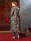 Anni Designer Women'S Cotton Blend Straight Printed Kurta With Pant (Paresh Rama_S_Green_Small),Rama Green,S,Cotton Blend,Regular,