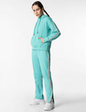 FYLTR Women's Drop Shoulder Hoodie & Joggers Set With Contrast Branded Tape on Sleeve and Jogger Side Seam - Rib Hem & Cuff | Slit Detail at Hem,Tropical Teal