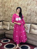 Gosriki Women'S Rayon Blend Anarkali Printed Kurta With Pant (Anveshi Pink-Vks01-Gs_Xxl_Pink_Xx-Large),Pink,2,B0DCKCBLY7