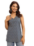 Libas Women'S Cotton Printed Straight Kurti (98252 Navy Blue