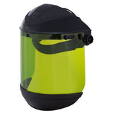 Sellstrom Arc Flash Rated Dual Crown Safety Face Shield with Ratchet Headgear, Light 9.9 Cal, Green Tint, Uncoated, Black, S3120