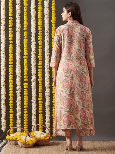 Anni Designer Women'S Cotton Blend Straight Printed Kurta With Palazzo (Half Pink-Kbv_Xxl_Pink_Xx-Large),Pink,2XL,Cotton Blend,Regular,