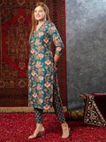 Anni Designer Women'S Cotton Blend Straight Printed Kurta With Pant (Paresh Rama_S_Green_Small),Rama Green,S,Cotton Blend,Regular,