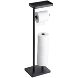 Clasin Home Toilet Paper Holder Stand, Free Standing Toilet Paper Holder with Storage and Metal Top Shelf, Black Toilet Paper St