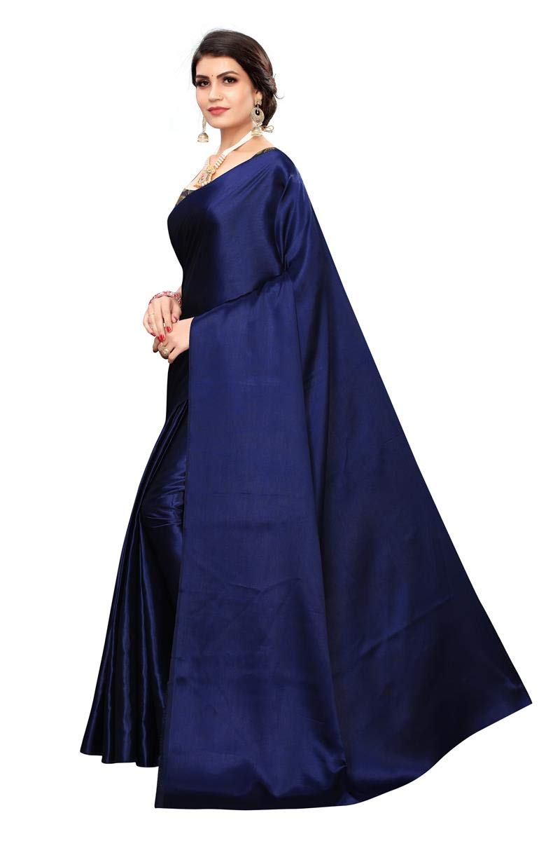 Anni Designer Women'S Navy Color Satin Saree With Blouse Piece (Dust Navy_Free Size),Navy,Free,satin,with blouse piece,Saree