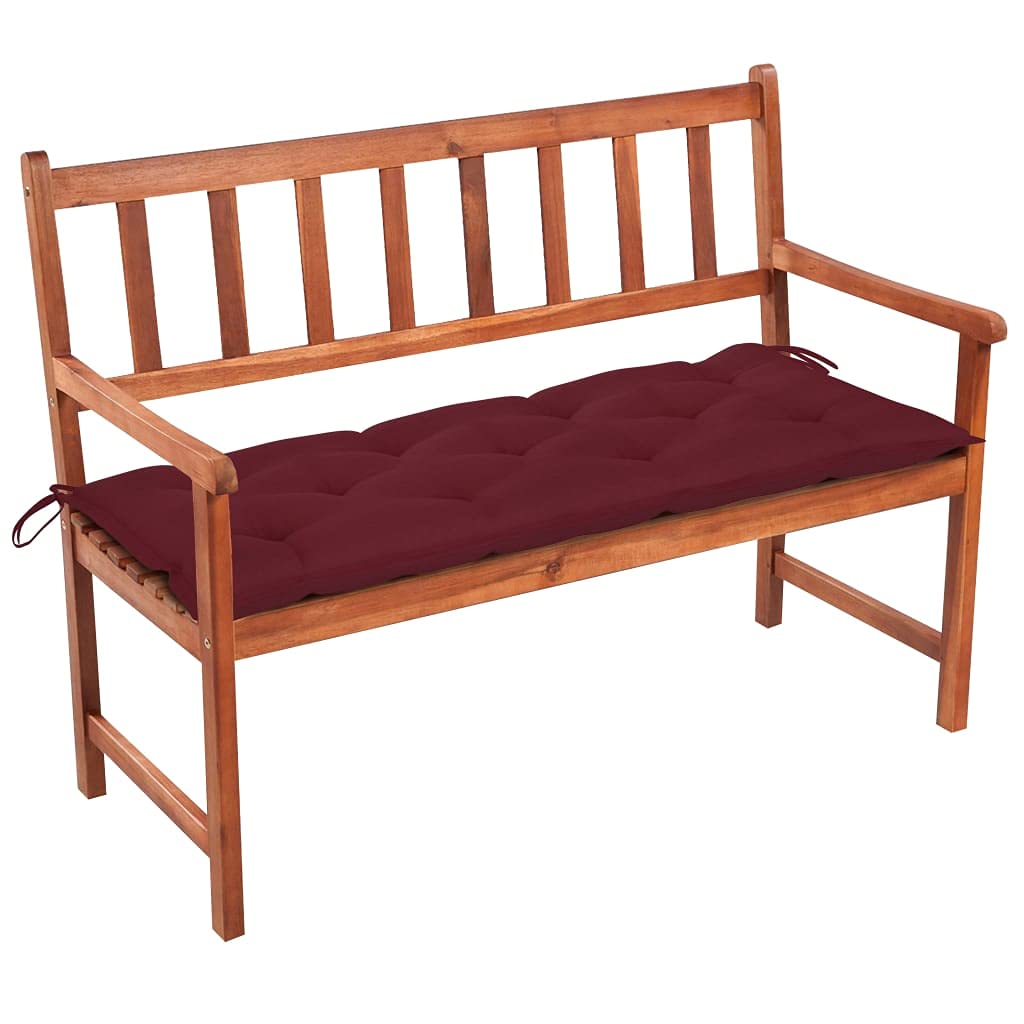 Vidaxl Solid Acacia Wood Patio Bench With Wine Red Cushion - Versatile Garden, Deck, Hallway Seating Furniture, With Armrests, Outdoor/Indoor Use, Easy To Assemble, Rustic Charm