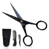 Ontaki 5 Professional German Beard & Mustache Scissors with 2 Comb & Carrying Pouch for Men - Bevel Edge for Precision - Facial 