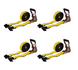 Mytee Products 4 Pack Ratchet Tie-Down Straps with Flat Hooks, 2 x 20' Ratchet Straps Yellow | 10,000 Lbs Breaking Strength | Ti