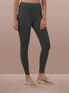 Lyra Women Solid Premium Cotton Ankle Length Leggings | Mid-Waist | Fashionwear Smoke Grey L