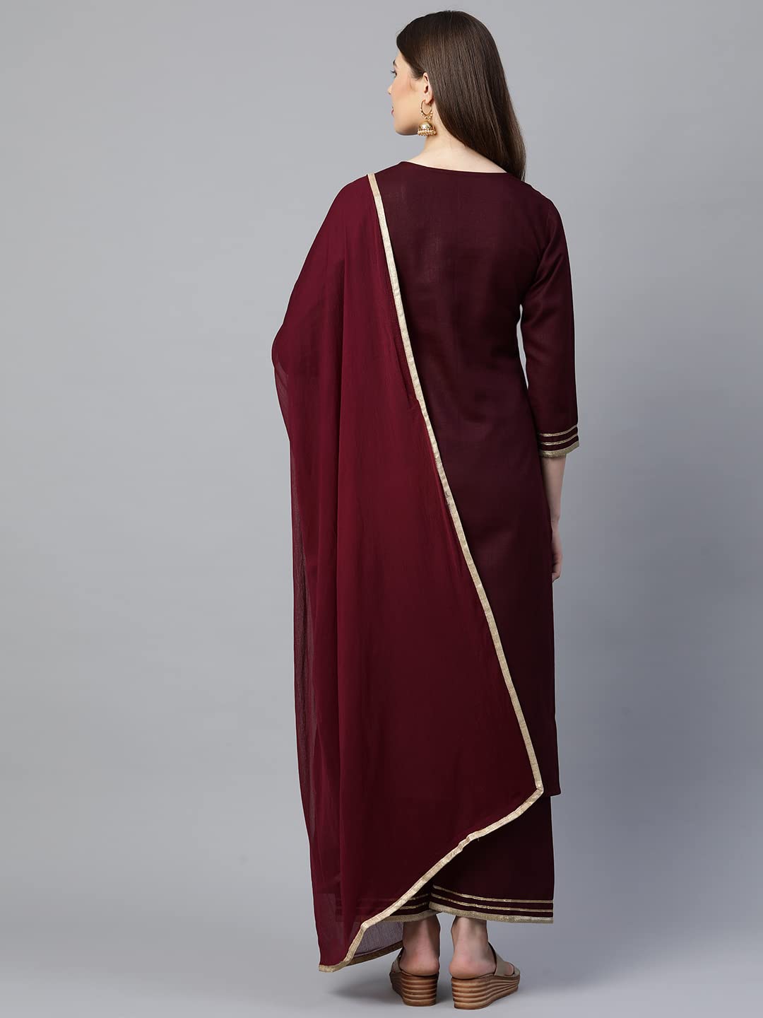 Anni Designer Women'S Cotton Straight Kurta With Palazzo & Dupatta (Kpzd-Cot-10127-Maroon_Xl_Maroon_X-Large),Maroon,XL,Cotton,Straight,Dupatta, Palazzo