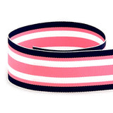 USA | American Made 7/8Navy Pink Surf Board Striped Grosgrain Ribbon (Navy Blue, Pink, White Ribbon) - 100 Yards (Multiple W