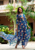 Gosriki Women'S Cotton Blend Straight Printed Kurta With Pant & Dupatta (Jdp Blue-Nw-Gs_M_Blue_Medium),Blue,,B0CC5RYGP1