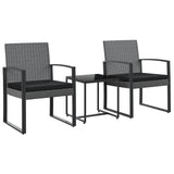 Vidaxl 3 Piece Patio Dining Set - Dark Gray Pp Rattan Outdoor Furniture With Cushions And Steel Frame, Modular Design For Personalized Configurations