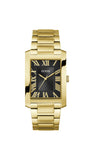 Guess Gd Clyde Analog Watch For Man With Black Rectangle Dial & Gold Stainless Steel Bracelet Band Water Resistant Men'S Wrist W