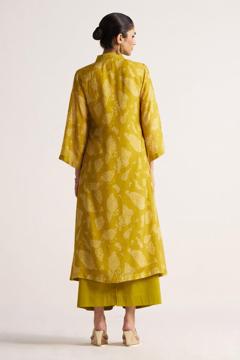 Gosriki Women'S Rayon Blend Anarkali Printed Kurta With Palazzo (Sepia Mustard-Gs_M_Yellow_Medium),Yellow,,B0DJWJ1KGS