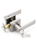 Tinewa Square Entry Door Lever with Lock and Key, Brushed Nickel Entrance Door Handles, for Exterior or Interior Doors,1 Pack (E