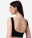 Pujia Mills Women'S Deep Neck Silk Sleeveless Readymade Blouse (Sando Black 32)
