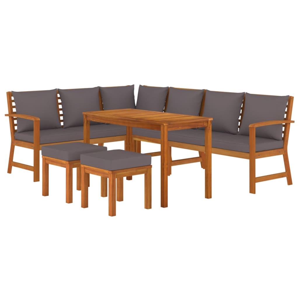 Vidaxl Acacia Wood Patio Dining Set - 7 Piece Outdoor Furniture Set With Cushions, Modular Design, Rustic Charm, Durable And Sturdy, Brown Dark Gray