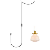 Elegant Lighting Living District Lye 1-Light Mid-Century Metal Pendant In Brass And Frosted White