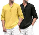 Royalscout Combo Of Men'S Solid Cotton Blend Full Sleeve Straight Kurta Shirt (Pack Of 2) Yellow-Black