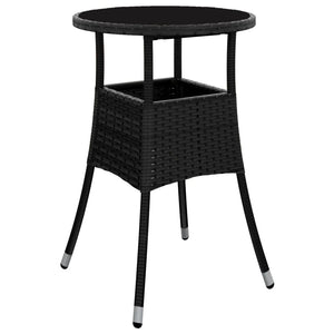 Vidaxl Garden Patio Table With Tempered Glass Top And Poly Rattan Steel Frame, Lightweight And Durable, Easy Assembly, Stylish Design For Outdoor Living Space - Black