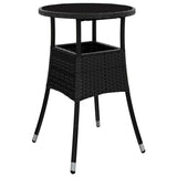 Vidaxl Garden Patio Table With Tempered Glass Top And Poly Rattan Steel Frame, Lightweight And Durable, Easy Assembly, Stylish Design For Outdoor Living Space - Black