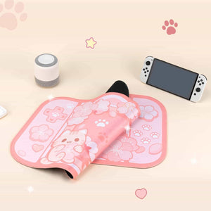 BelugaDesign Sakura Cat Desk Pad | NS Switch Keyboard Laptop Gaming Setup Accessories Mat Large Mat Mousepad | Pastel Pink Bunny