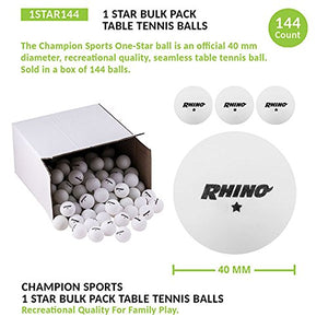 Champion Sports 1 Star Table Tennis Ball Pack - White Ping Pong Balls, Set of 144, with 40mm Seamless Design - Recreation Table