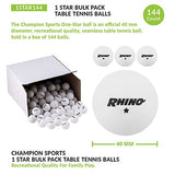 Champion Sports 1 Star Table Tennis Ball Pack - White Ping Pong Balls, Set of 144, with 40mm Seamless Design - Recreation Table