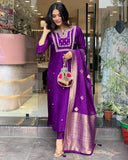 Anni Designer Women'S Cotton Blend Straight Embroidered Kurta With Pant & Dupatta (Manushi Begani_4Xl_Begani_Xxxx-Large),Begani,4XL,Rayon Blend,Regular,